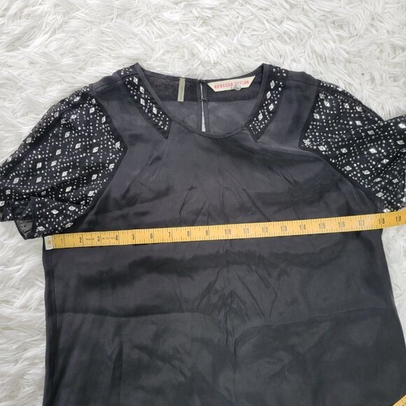 Rebecca Taylor 100% Silk Black Top with Embellished Sleeves - Size 4 - Picture 8 of 13